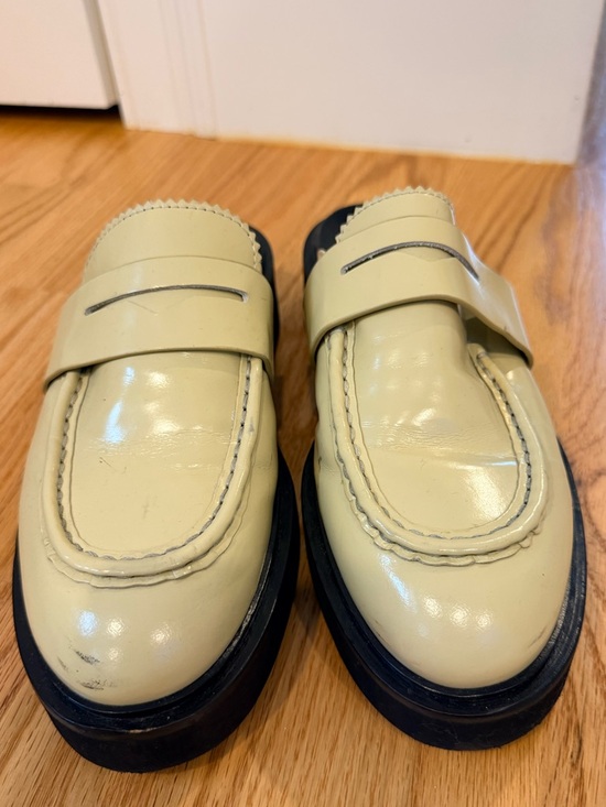 Aquatalia Shoes - Aquatalia Cream Leather Penny Loafer Mules with Black Sole
